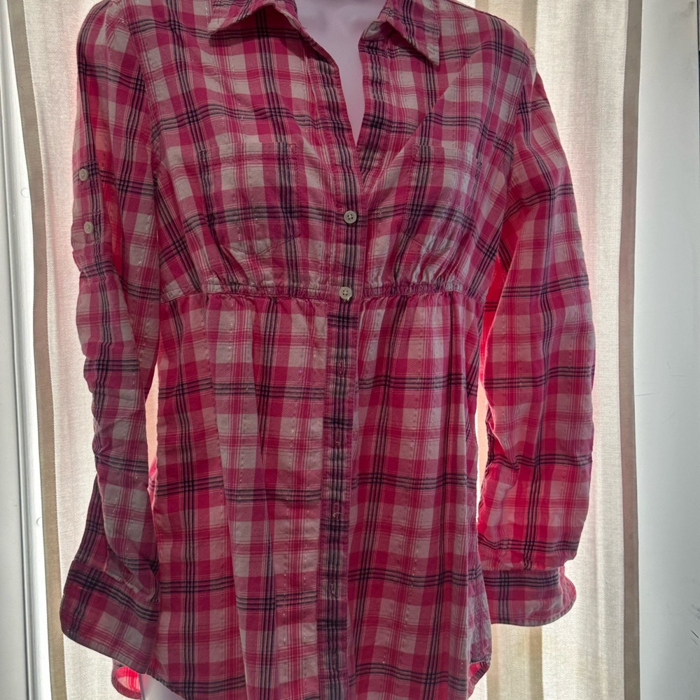 Express Pink Plaid Button Down Shirt